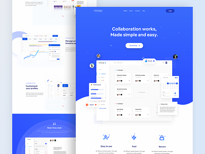 Collaboration Works - Landing Page blue dashboard flat gradient landing page minimal startup tech ui ux web