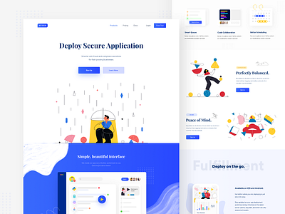 Deploy Secure App - Landing Page app design blue clean clean design clean ui clients flat illustraion illustration landing page landingpage startup tech ui ux web web design website