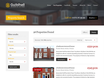 Property List filter results letting agent lettings property listings redesign responsive