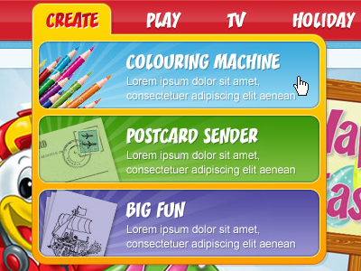 Dropdown colourful dropdown kids menu ui