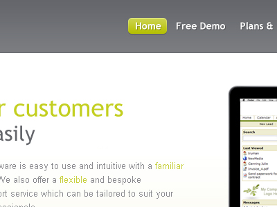 A sneak peak at a new website we're designing button clean green grey menu nav navigation software ui