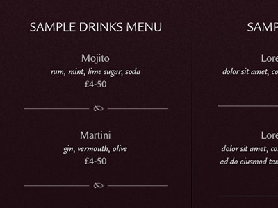 Drinks Menu design menu ui web website