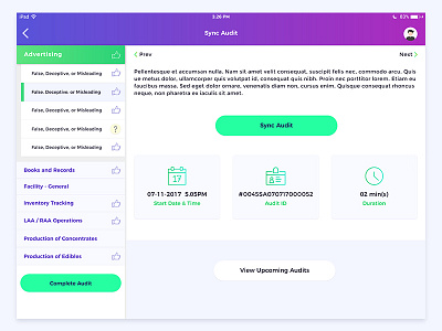 Compliance app UI for iPad - Sync Audit