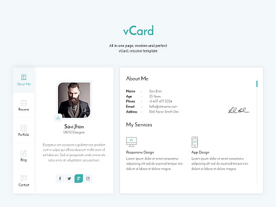 Personal vCard Template personal resume uxui vcard web design