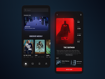 Movie streaming app app app design batman dark movie series stream stream app ui ux