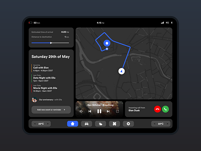 Tesla UI Concept app calendar clean concept dark dashboard design flat interface minimal music navigation tesla ui ui design ux