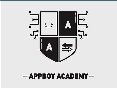 Appboy Academy Logo Exploration a appboy black circuit crest grey icon lineart logo rounded smiley white