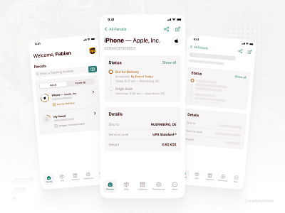 The UPS App Redesign Concept — by @madebyfabian app branding brown card concept ios loading modern redesign space ui ups ux visual design white