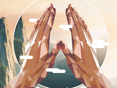 Hands clouds hands illustration mountain pray