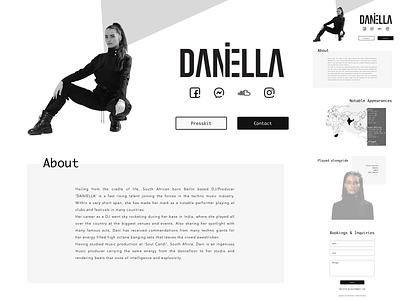 Artist portfolio (Daniella : DJ / Music Producer) Part II app branding design minimal musician portfolio sketch typography ux web