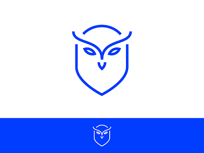 Owl Shield Logo bird blue icon line logo negative space night owl safety security shield