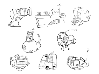 Space Sweepers - Vehicles 2d cartoon design griffo sketch space sweepers vehicle