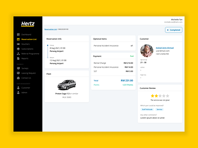 Hertz - Car Rental Admin Dashboard (Reservation Details)