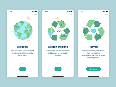 Carbon Calculator App - Onboarding app design recycle ui ui design