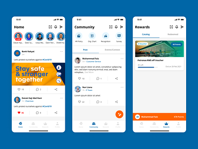 Employee App - Home/Community/Rewards app ui ui design