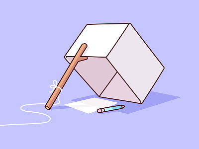 How to catch an artist. box illustrator light paper pastel pencil purple stick string trap