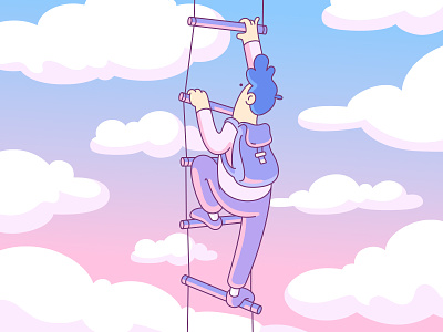 To the heavens character climb clouds illustration ladder lighting sky sunset