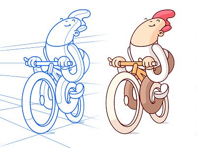 Happy Cyclist character drawing geometry illustration perspective twist wip