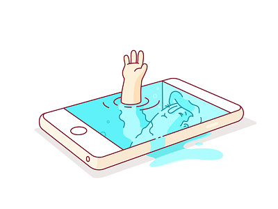iDrown 7 drown editorial illustration iphone isometric social