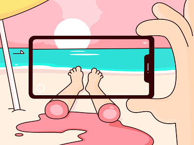 The "perfect" vacation beach drawing humor illustration iphone x landscape legs phone severed vector