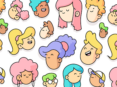 Heads charcter crowd design happy illustration people simple vector