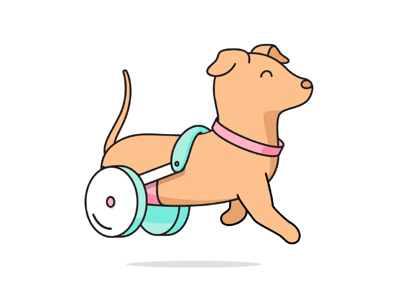 New Wheels accessibility cute dog geometry happy illustration loop prance puppy vector walk walkcycle wheelchair