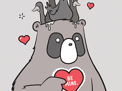 Be Mine bear burnttoast digital heart illustration valentine vector