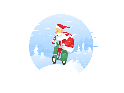 Santa Is Coming bike christmas holiday illustration motorbike ride santa santa claus snow winter