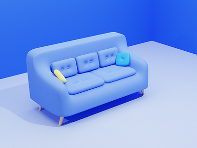 Relaxing at Home 3d 3d art 3dscene app blender blender3d blue couch house illustraion interior pillow render room sofa soft ui ux web website