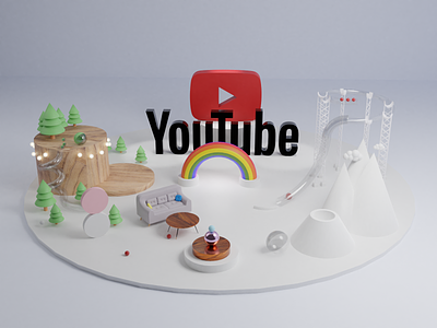 Youtube 3D Scene 3d art ball balls blender blender3d city forest google illustration ios14 lights rainbow rollercoaster ui ux video volcano wood youtube