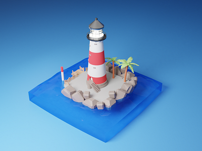 3D Lighthouse 3d 3d art blender blender3d boat diorama illustraion isometric illustration light lighter lighthouse lighthouse logo low poly ocean palm tree sea seaside shore
