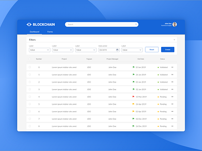 Dashboard Blockchain blockchain button cards ui dashboard ui design filters forms ui ux ux design