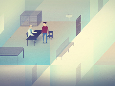 At the doctor's office 2d doctor glass illustration isometric office patient rooms