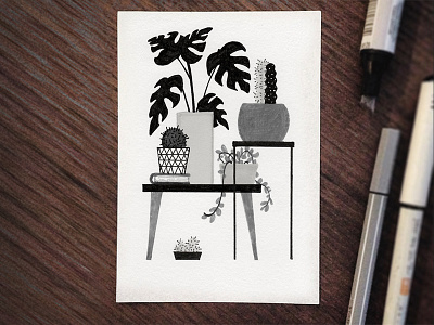 Urban Jungle 1 cactus design drawing furniture illustration indoor interior markers monstera plants