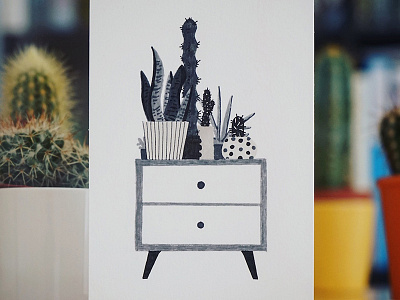 Urban Jungle 2 cactus console design drawing furniture illustration indoor interior markers plants