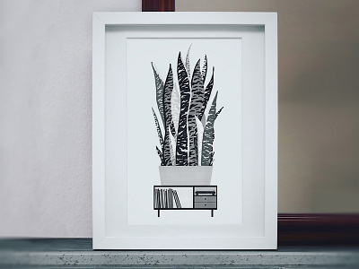 Urban Jungle 7 console design drawing illustration interior markers plant records sansevieria vinyl