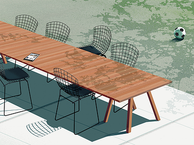 Carmetum furniture bertoia chairs digital garden illustration outdoors table