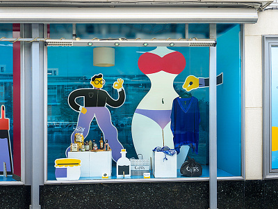 Shop Window Hasselt, part 3 cardboard cutout illustration shop window