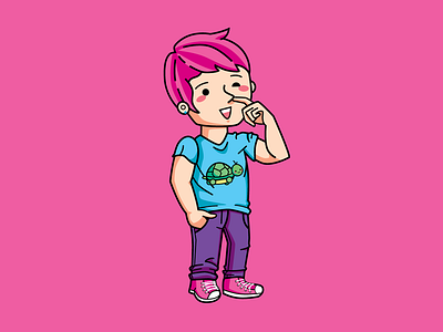 Kid with turtle shirt character cute illustration