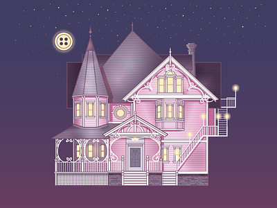 Pink Palace building coraline illustration vector