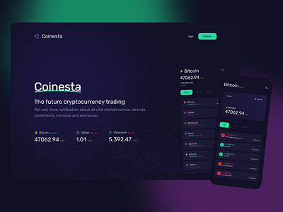 Coinesta crypto dark mode landing page minimal ui ui design uiux ux uxdesign