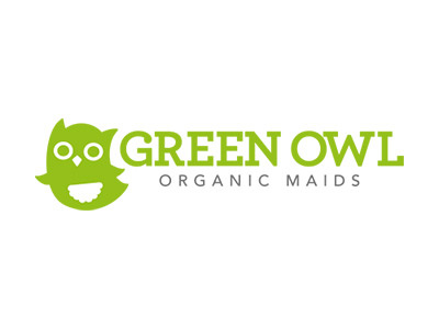 Green Owl Organic Maids cleaning business design green logos owl