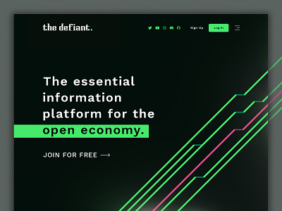 The Defiant Landing Page Design Concept above the fold app bitcoin blockchain clean crypto defi design digital finance header minimal minimalist nft platform tech ui ux virtual website