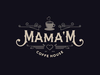 Mama'M Coffe House calligraphy coffee coffee house cup grains illustration line work logo logotype mama