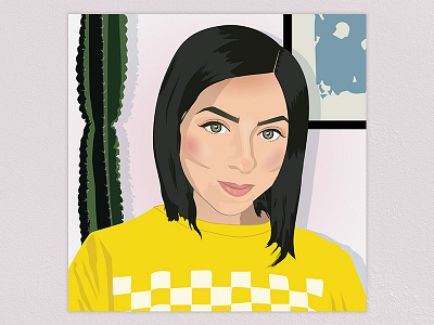 Another Self Portrait cactus checkerboard checkered illustration illustrator yellow