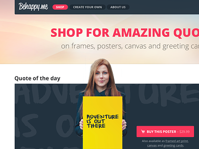 Shop For Amazing Quotes button buy cart clean colorful featured girl h1 header heading nav navigation poster quotes solid