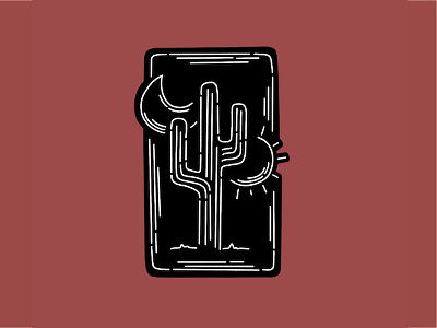 In Memory Of a Dead Cactus black and white burgundy cacti catus desert design doodle illustration line drawing moon sand sun