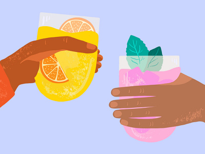 Let's Get Dranks alcohol basil britco cocktail colorful diversity drinking drinks graphic art hand drawn illustration illustrator orange orange slice texture