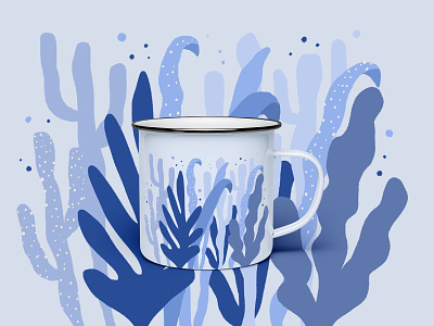 Sea Life Camp Mug blue cacti cactus camp cup camping coffee cup design illustration mug outdoors plants sea seaweed
