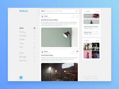Blubuck - Feed design dribbble feed first menu minimal post product design sadegh eidi sidebar sketch social network ui website